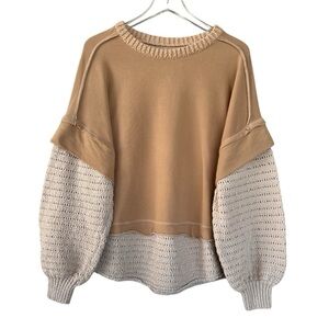 We the Free Holly Twofer Pullover Oversized in Semolina Combo Size XS